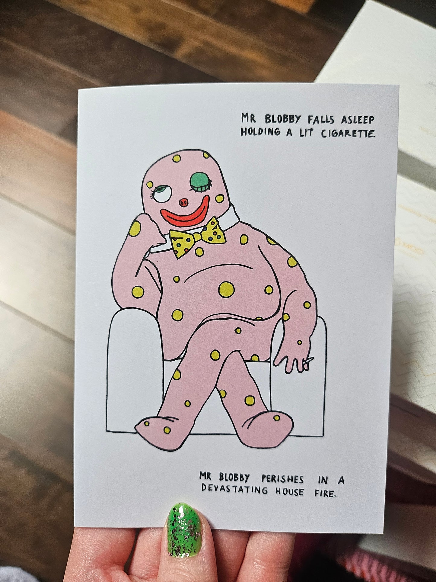 Mr Blobby Perishes a6 card