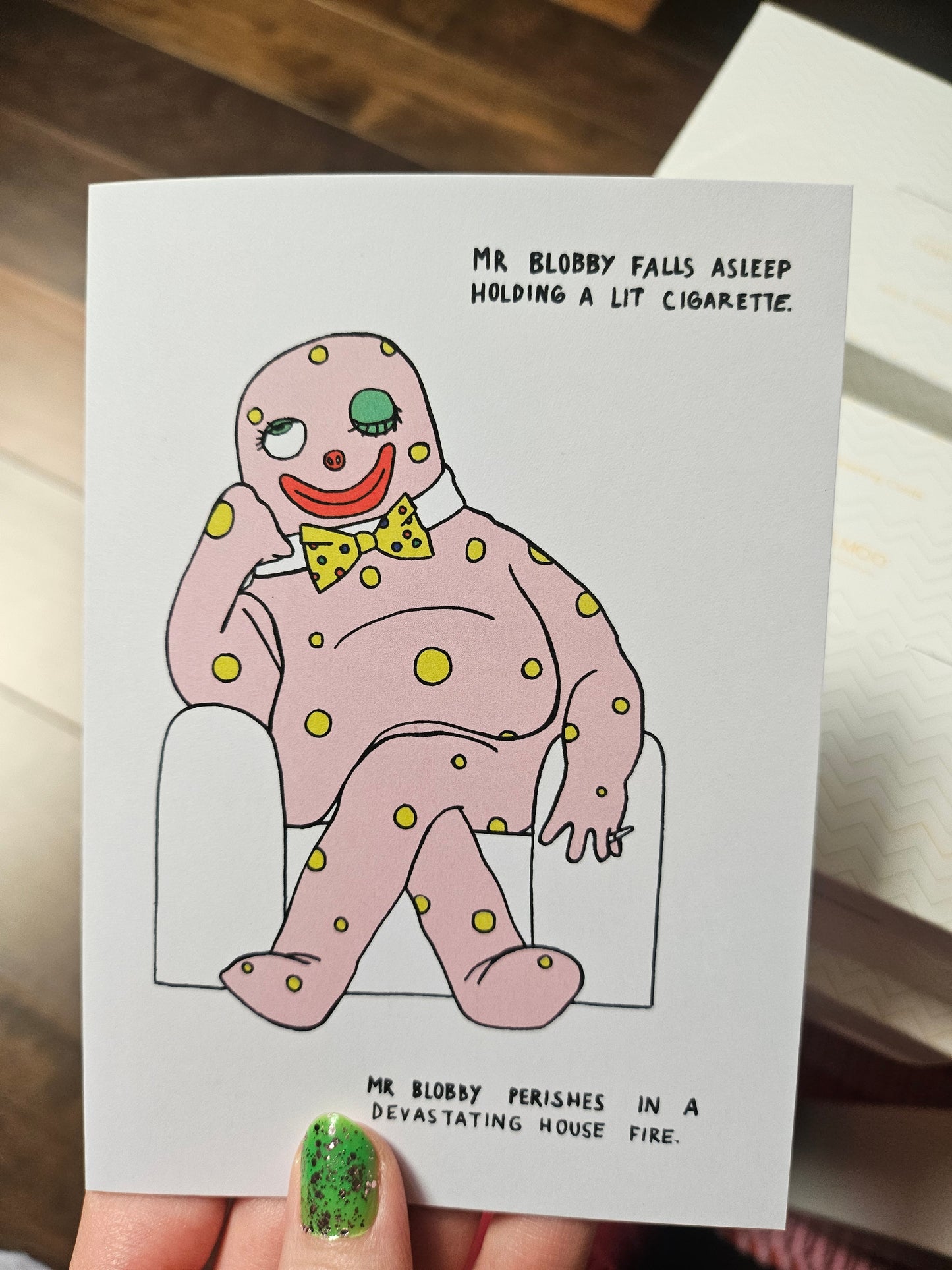 Mr Blobby Perishes a6 card