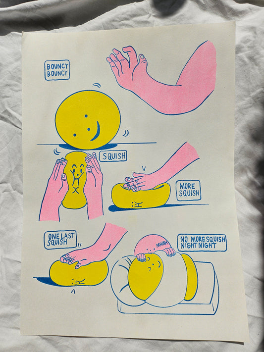 "Bouncy Bouncy" A3 Colourful Riso Print