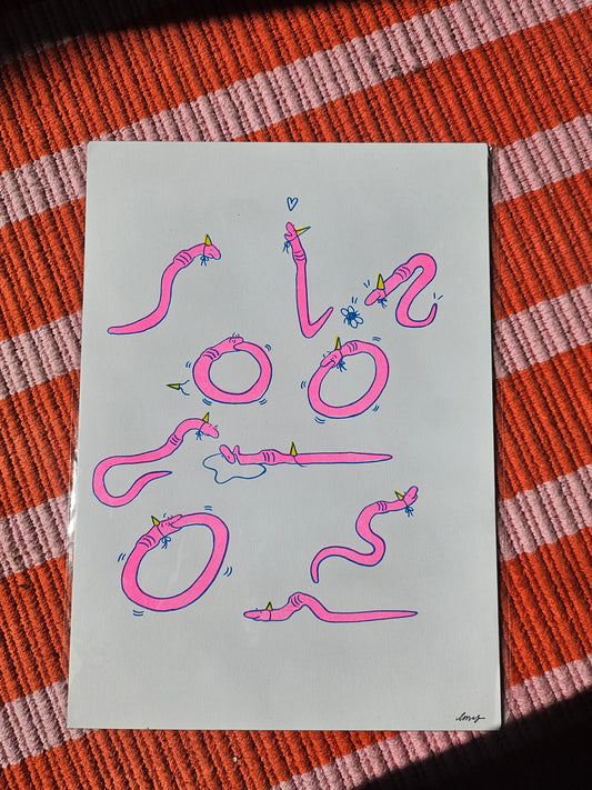 A4 "Party Worms" Riso Print