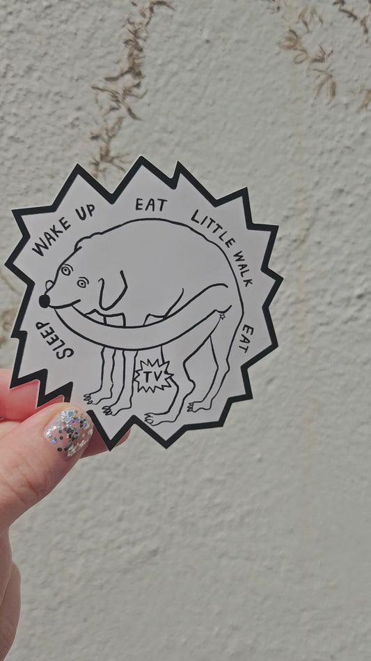 "My Daily Routine" Comic Vinyl Dog Sticker