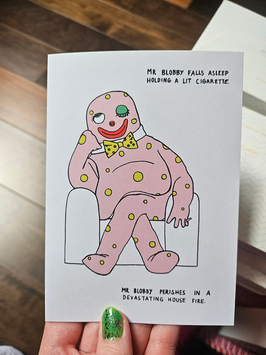 Mr Blobby Perishes a6 card