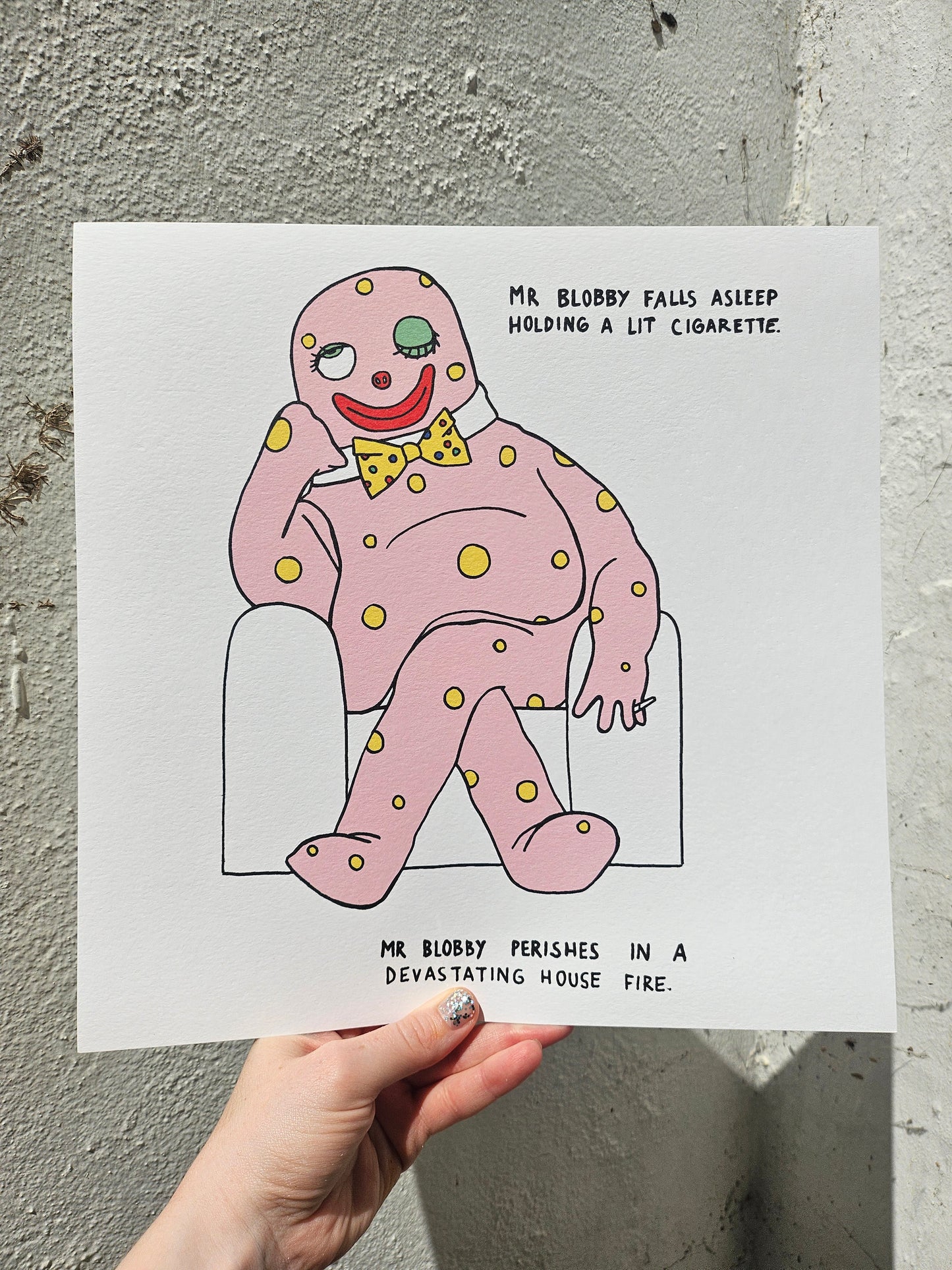 "Mr Blobby Perishes In A Devastating House fire" Artist Print