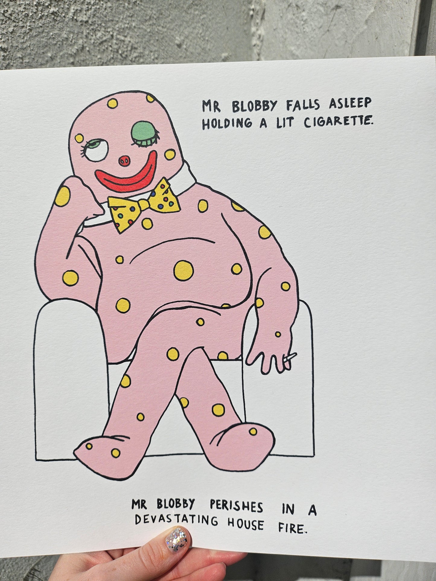 "Mr Blobby Perishes In A Devastating House fire" Artist Print