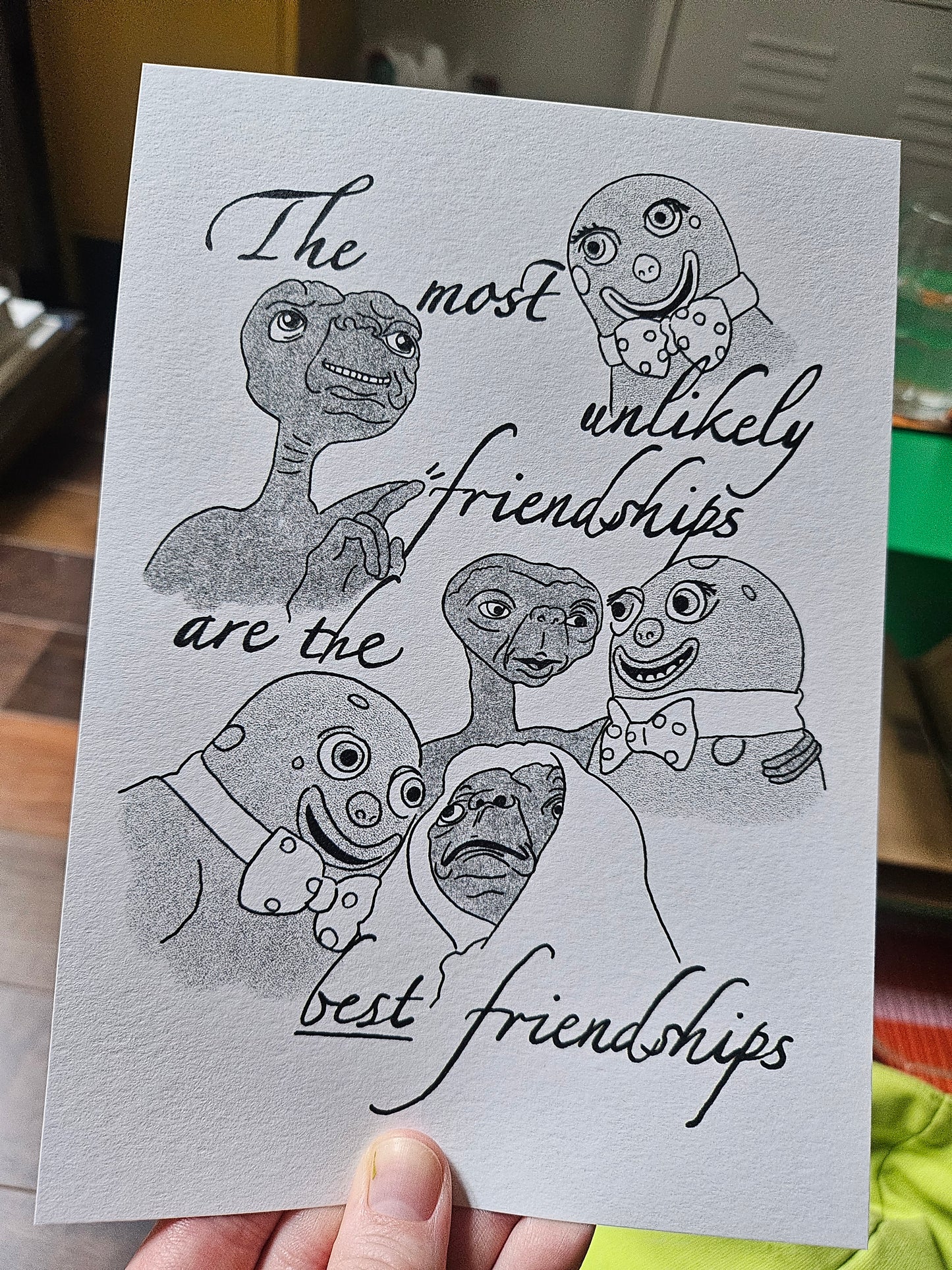 Unlikely Friendship Print - Mr Blobby & E.T. A5 Art Print