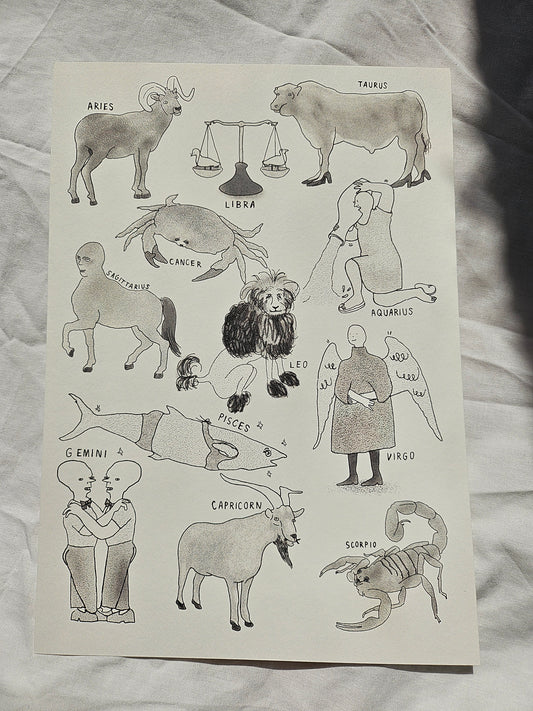 "Zodiac Signs" A4 Illustration Print by Louise McFarlane