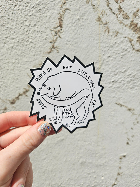 "My Daily Routine" Comic Vinyl Dog Sticker