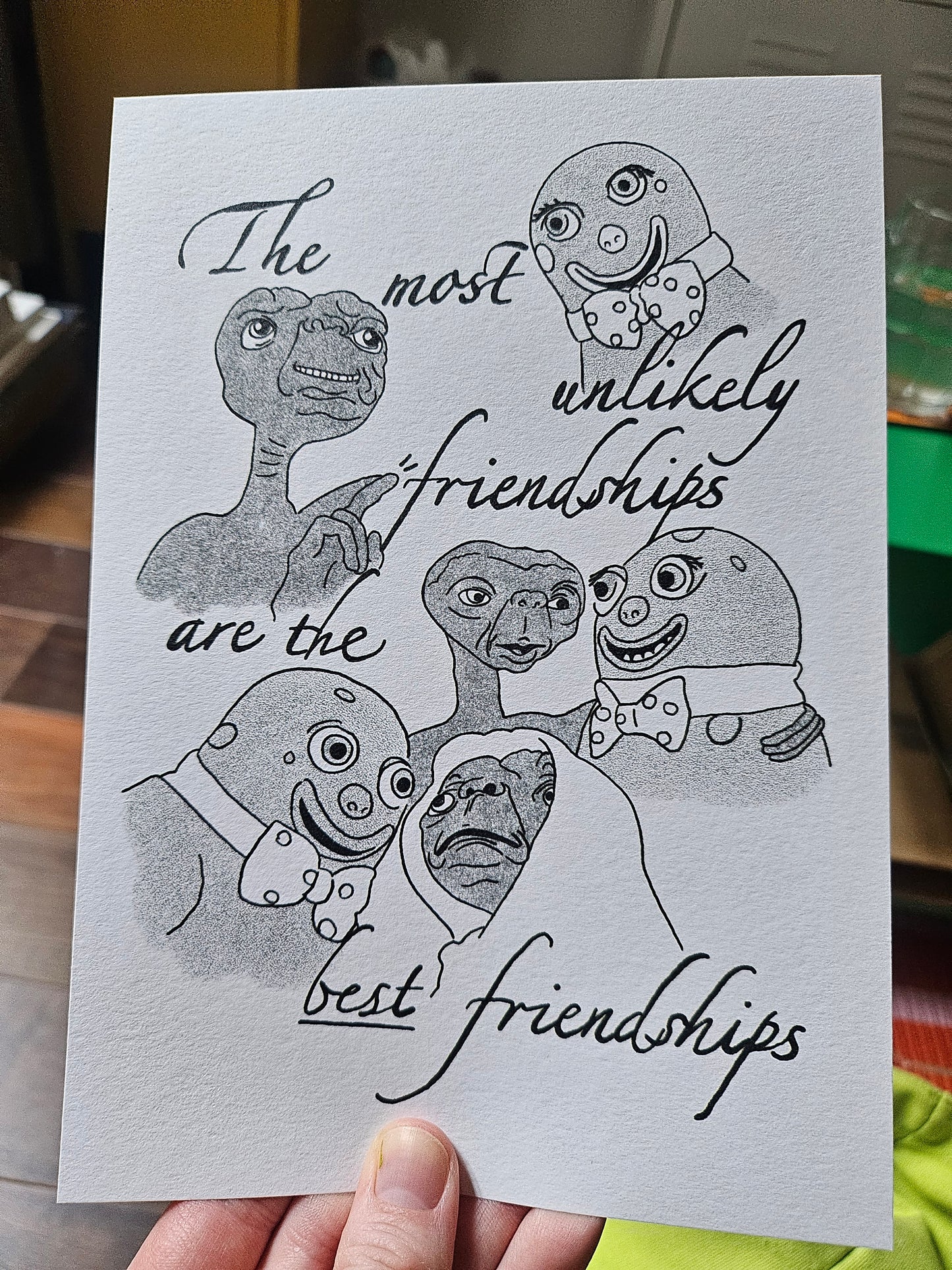 Unlikely Friendship Print - Mr Blobby & E.T. A5 Art Print